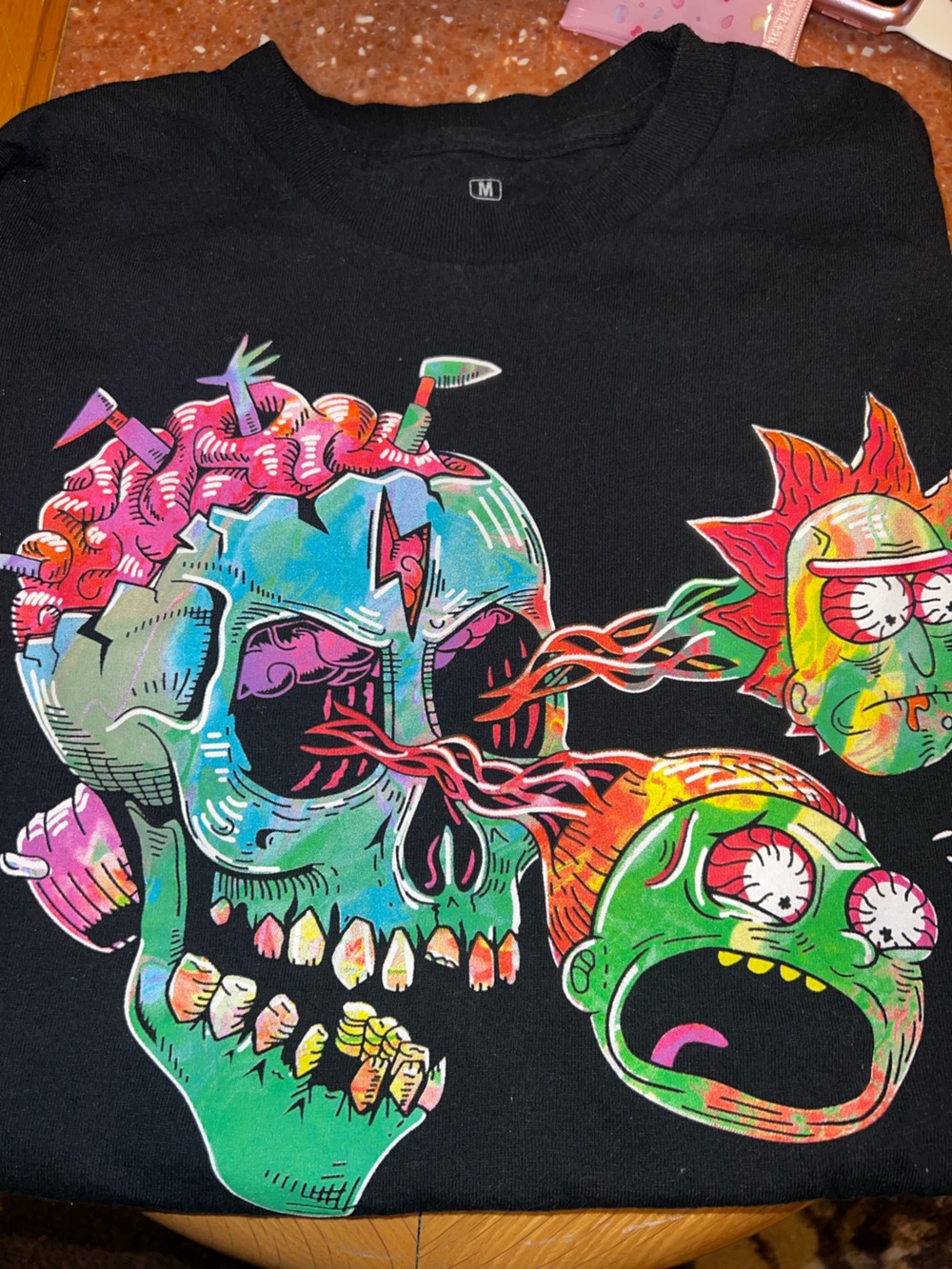 Rick & Morty Multicolor Skull Art Print Tshirt
